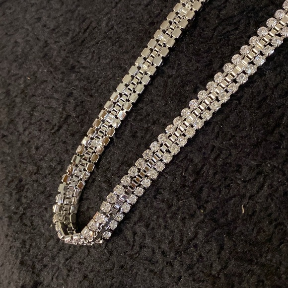 NWT Double Crystal Faux Diamond Adjustable Necklace & Earrings Bling Set - Picture 3 of 14